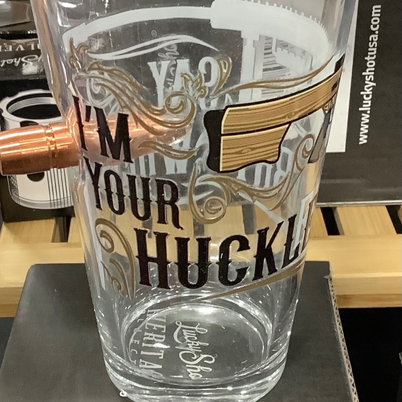 Lucky Shot 50 cal bullet Pint Glass - I’m Your Huckleberry…Say When - Picture 2 of 3